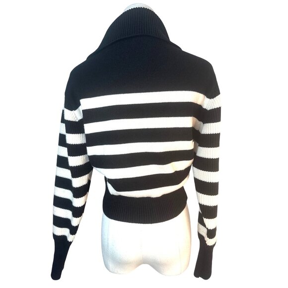 ZARA Black & Off White Medium Striped Half-Zip Sweater With Ribbed Trim - Picture 3 of 11